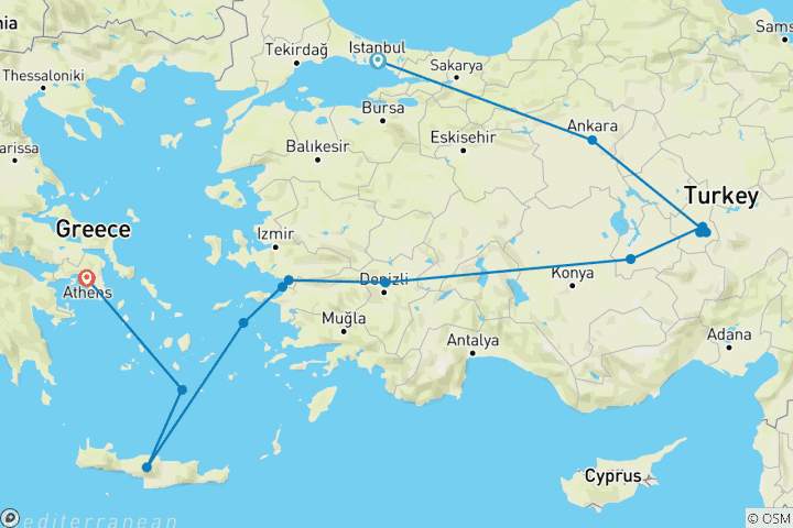 Carte du circuit Le meilleur de la Turquie et de la Grèce avec une croisière de 2 jours (petit groupe)