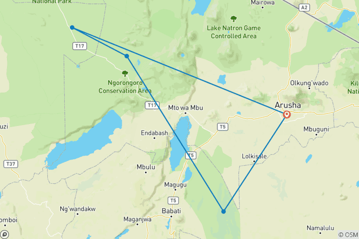 Map of 5-Day Group Midrange Safari with two nights in Serengeti
