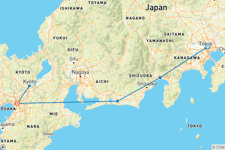 Map of Highlights of Japan - 7 Days