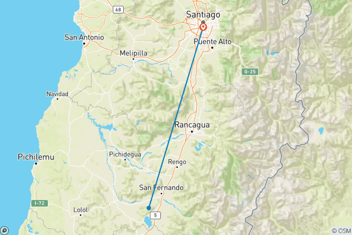 Carte du circuit Conduite autonome dans la région viticole de Santiago du Chili, vallée de Colchagua - 4 jours