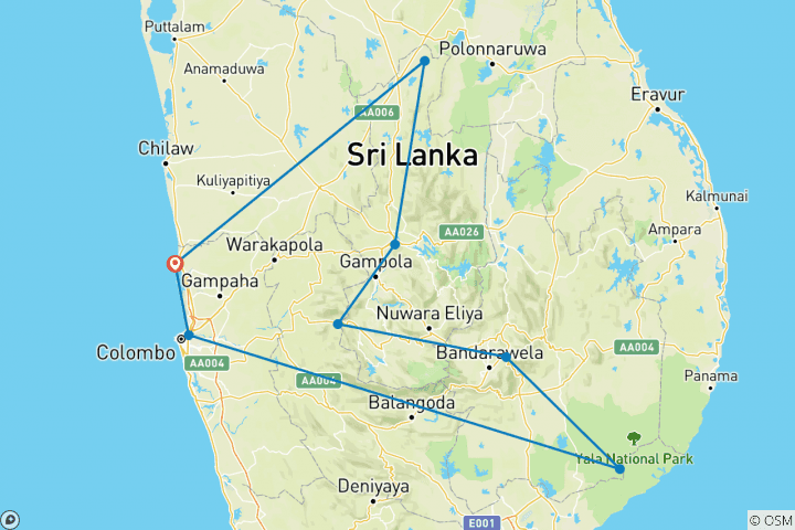 Mapa de Sri Lanka para los amantes de la aventura