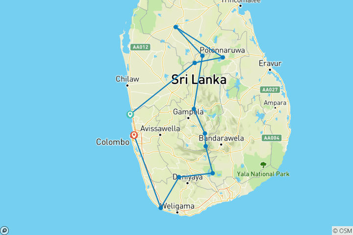 Map of UNESCO World Heritage Sites in Sri Lanka