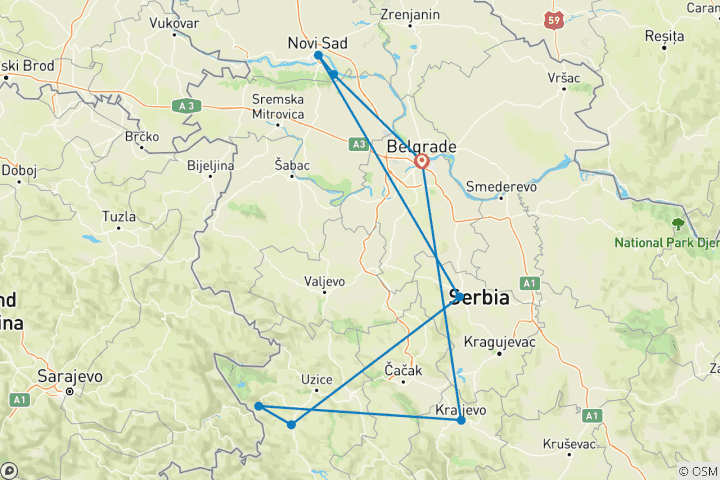 Carte du circuit Visite privée de la Serbie en 7 jours