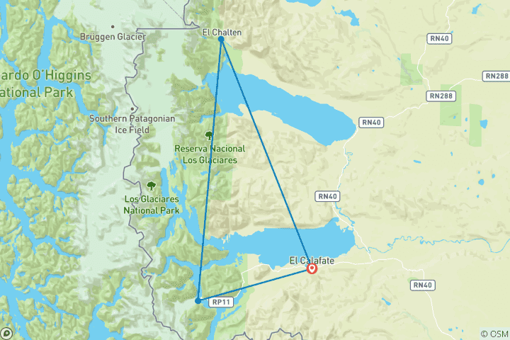 Map of Hiking in Los Glaciares National Park - Group Tour