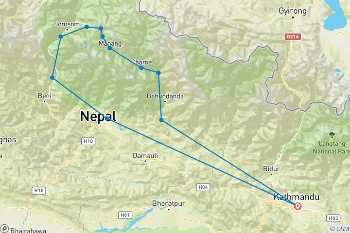 Map of Mountain Biking Tour | Annapurna Full Circuit