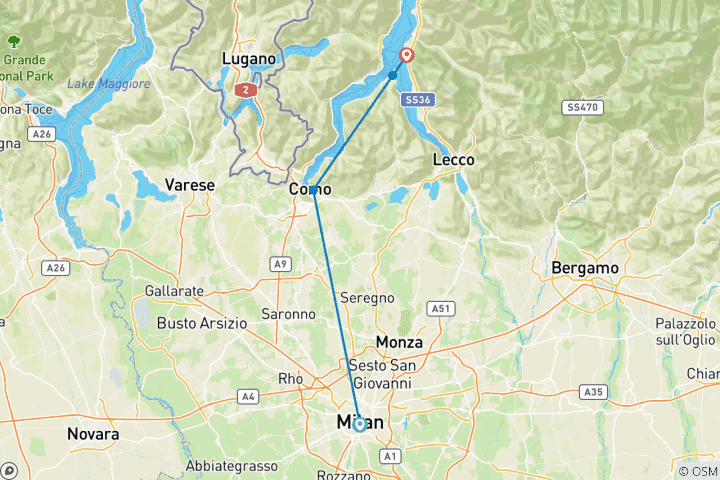 Carte du circuit Milan et le lac de Côme : Circuit de 3 jours