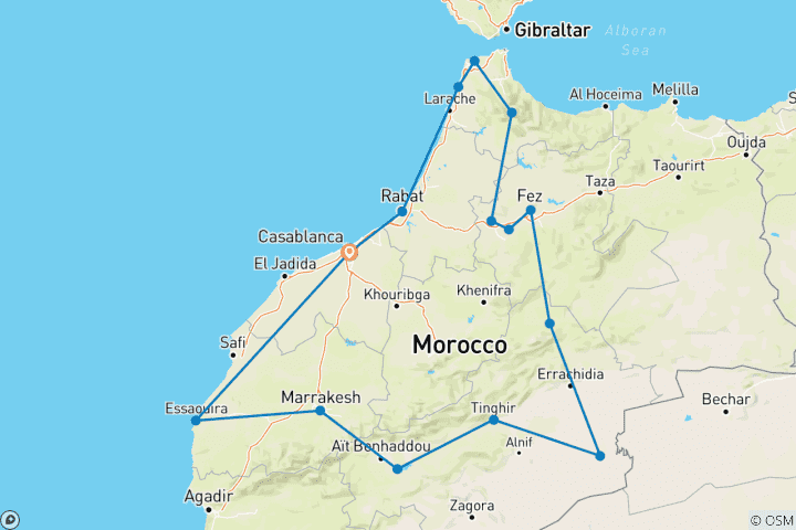 Map of 14 Day Private Tour From Casablanca