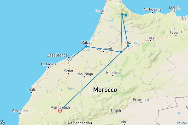 Map of Imperial Morocco & The Blue City - 8 Days