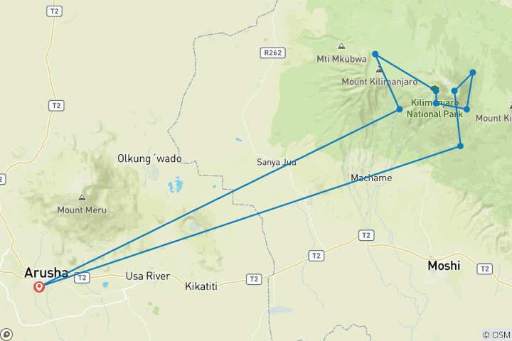 Map of 6 Days Mount Kilimanjaro Machame Route Climb