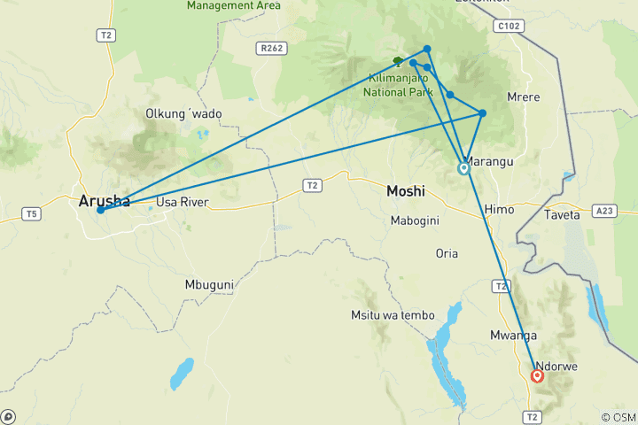 Map of 5 Days Mount Kilimanjaro Marangu Route climb