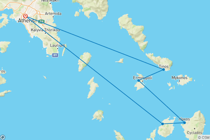 Kaart van Alternatieve Griekse Eilanden Tour - 11 Dagen - Athene, Tinos, Syros, Naxos, Paros - Kleine Groep Of Privé