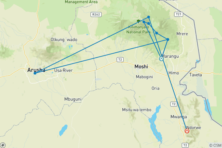 Map of 6 Days Mount Kilimanjaro Marangu Route Climb