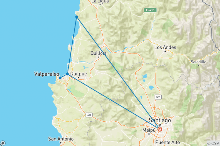 Map of 4 Days Self Drive @ Santiago de Chile Central Coastal