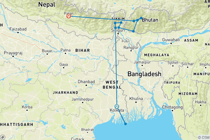 Map of Discover Darjeeling and Bhutan (Paro Festival)