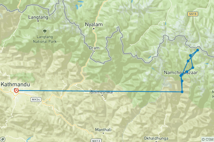 Carte du circuit Trek du camp de base de l'Everest pour les seniors