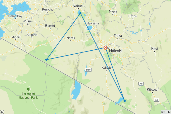 Map of 6 Days  Kenya Budget Camping Group  Safari