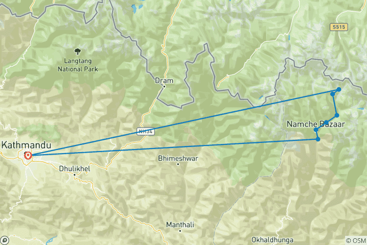 Map of EBC Trek with Heli Flight from Gorakshep – 12 Days