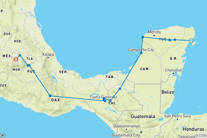 Map of Mayan Ruins Tour: Discover Amazing Rivera Maya Beaches, Cenotes and Ruins