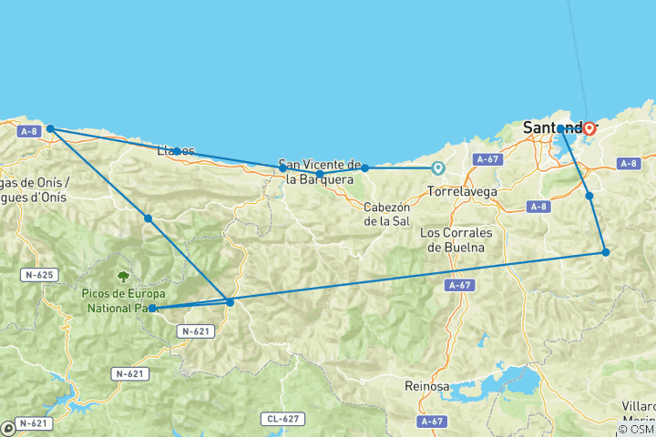 Carte du circuit Grand tour de la Cantabrie et des Asturies.