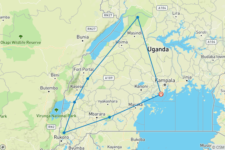 Karte von Uganda Gorilla Trek - 8 Tage