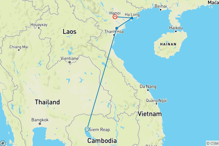 Map of From Angkor Wat To Halong Bay Short Tour 7 Days