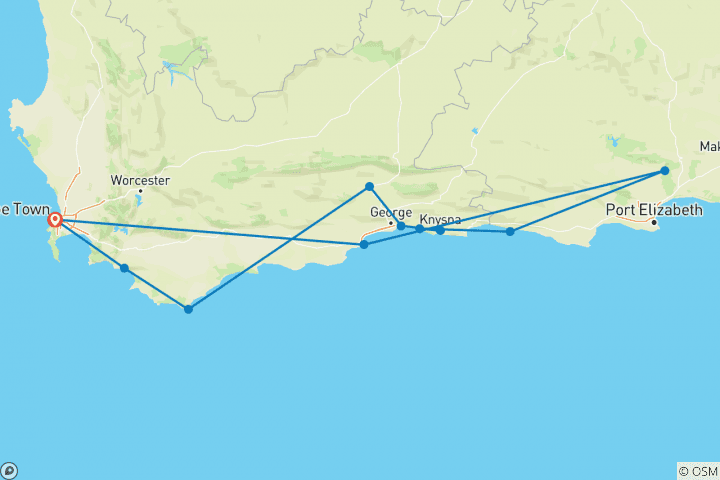 Map of The Garden Route 10 Days