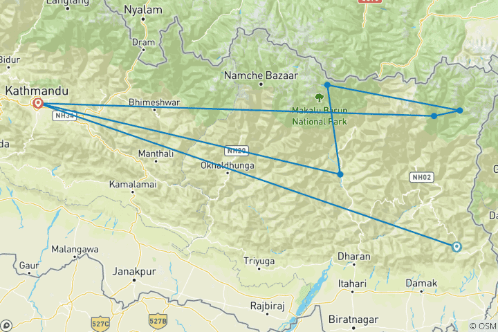 Map of Kanchenjunga Lumba Sumba & Makalu Base Camp Trek 40 days