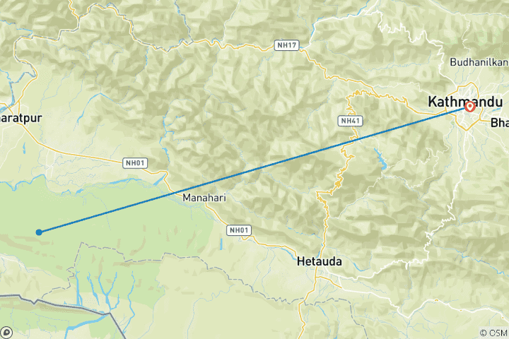 Map of Chitwan Jungle Safari 2 Night 3 Days