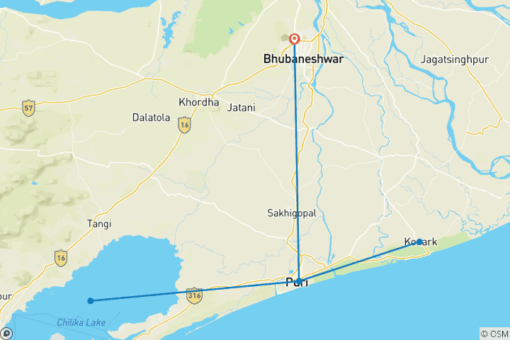 Map of Odisha Temple & Beach Expedition