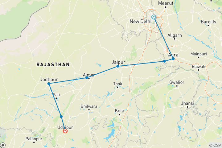 Carte du circuit Expédition royale à la découverte du patrimoine du Rajasthan