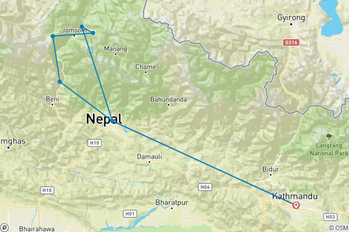 Map of Mountain Biking Tour | Annapurna Half Circuit