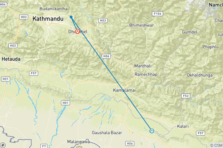 Carte du circuit Trekking dans la vallée de Katmandou