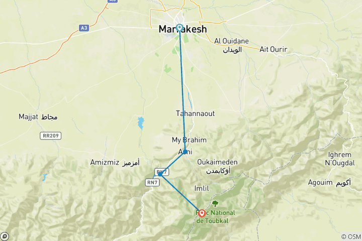 Carte du circuit Trek dans les villages berbères 3 jours et 2 nuits