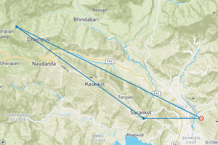 Map of Dhampus Sarangkot Hiking