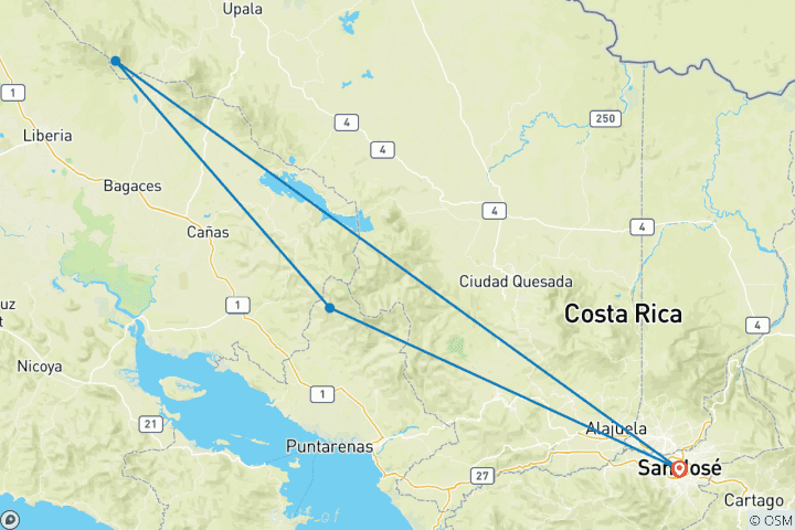 Map of Costa Rica Family Journey: From Rainforest to Coast