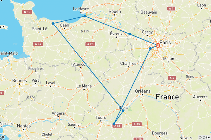 Mapa de Viaje familiar a Francia: de París a Normandía y más allá