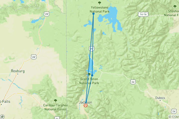 Carte du circuit Voyage dans les parcs nationaux en famille : Yellowstone et Grand Teton