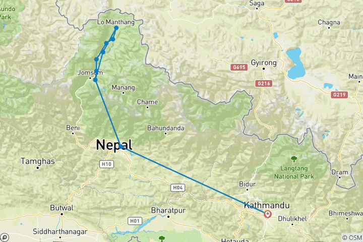 Map of Upper Mustang trek