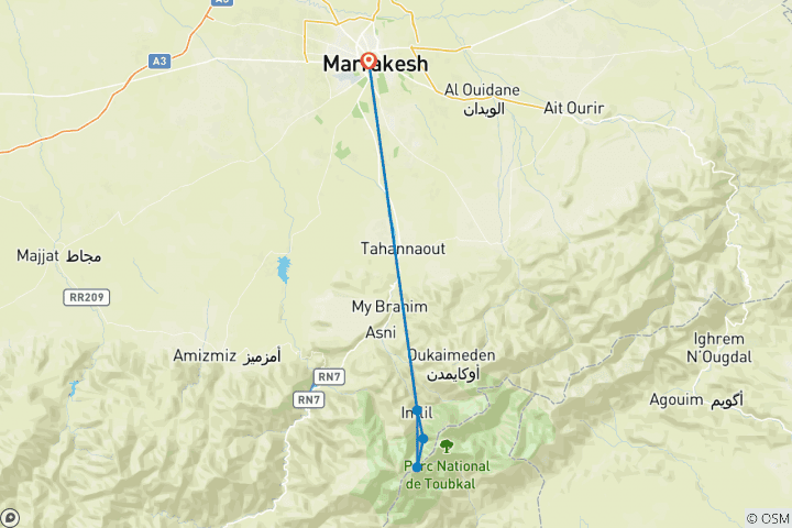 Map of Mount Toubkal - Ascent Trek 3 Days and 2 Nights