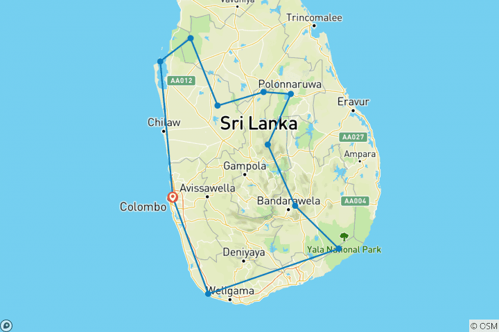 Carte du circuit Glamping au Sri Lanka, la façon la plus glamour de découvrir la beauté du camping