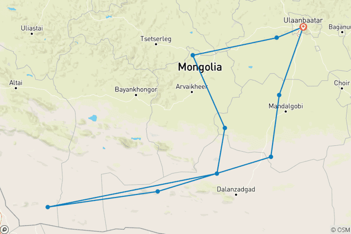 Karte von Gobi und Orkhon Tal - 9 Tage