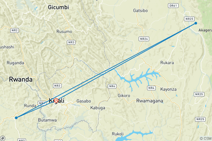 Map of 4 Days Rwanda Experience with Golden Monkey Excursion
