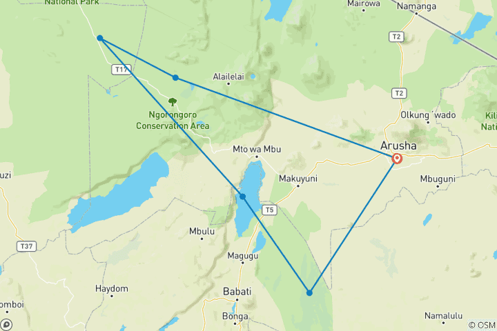 Carte du circuit Safari amusant en Tanzanie - 6 jours