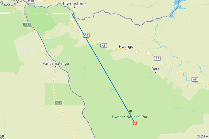 Map of Victoria Falls and Hwange Safari