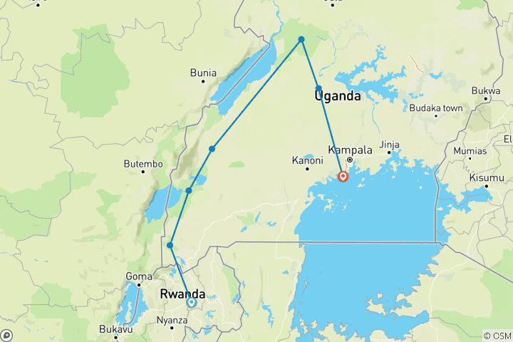 Map of 10 Days Uganda Gorillas and Wildlife