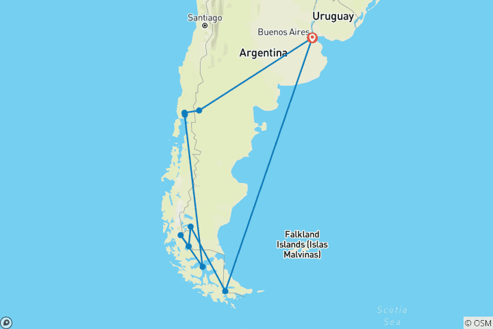 Kaart van Volledig Patagonië - Argentinië & Chili verkennen