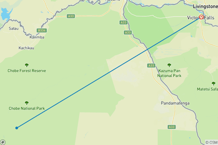 Map of 3 Days Victoria Falls and Chobe Safari