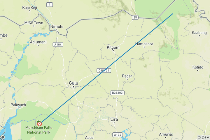 Map of 5 Days tour in Eastern Uganda