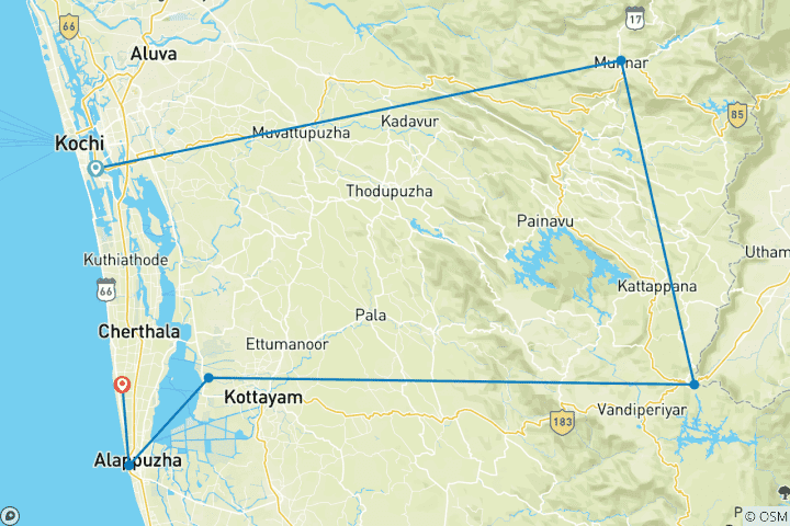 Mapa de Lo más destacado del viaje a Kerala