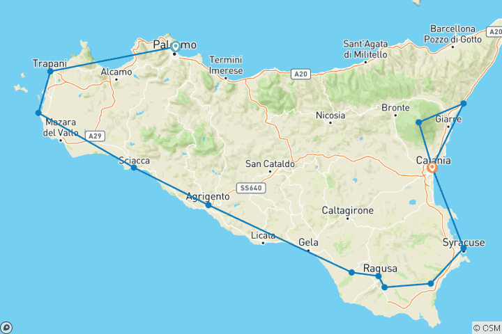 Carte du circuit Expérience privée : Le meilleur de la Sicile à travers l'histoire, les saveurs et la détente